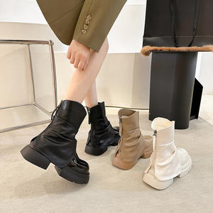 Botines de tacón oculto con suela gruesa negros de estilo coreano para mujer, modelo 2026, de verano-otoño, estilo holgado, para tallas pequeñas. - Product Image 4