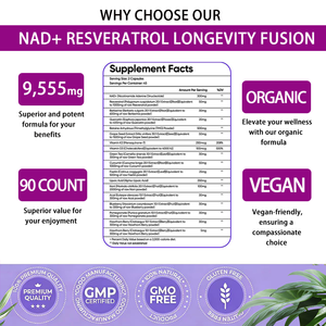 Integratore NAD+ Personalizzabile OEM Certificato GMP con Berberina, Fisetina, <span class=keywords><strong>Quercetina</strong></span> - 90 Capsule - Product Image 2