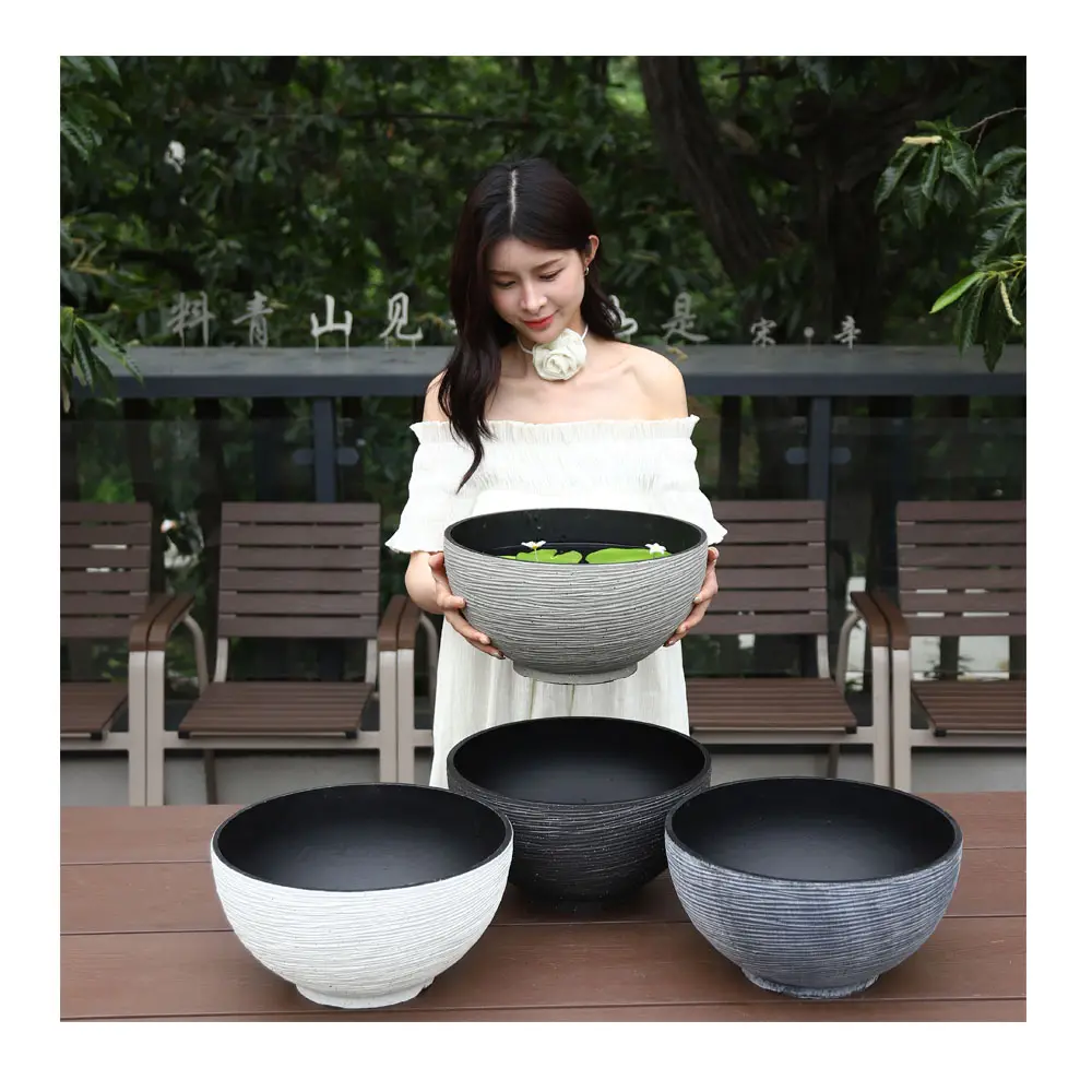 หนา Big น้ํา Lily คอนเทนเนอร์เรซิ่นหินอ่อนพื้นผิว Hydroponic ชามสวนขนาดใหญ่ Micro ภูมิทัศน์กระถางฉ่ํา