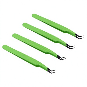 Pince à cils pour extensions de volume à 45 degrés, pointes en fibre, noir/vert, acier inoxydable, logo personnalisé pour application de méga volume - Product Image 1