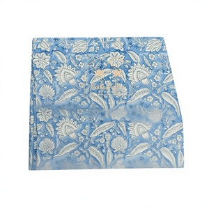 Blue Floral Printed Cotton Square Tablecloth Simple Handmade Classic Design <b>Waterproof</b> Eco-Friendly Washable Home Use - Product Image 1