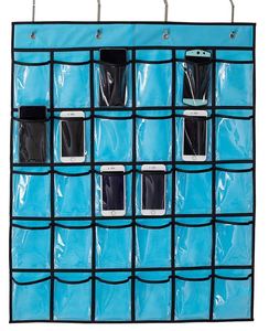 Organisateur de classe mural pour téléphones portables d'enseignants, support de calculatrice à suspendre à la porte, 30 poches transparentes - Product Image 1