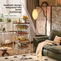 Chariot utilitaire en acier avec étagères en MDF, chariot de rangement roulant pour le bureau, la cuisine, la maison