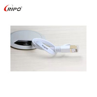 Kabel Patch Ethernet Cat7 Ripo 3/5/10m Flat Shielded dengan Pelindung RJ45, Jaket PE/PVC, Konduktor Tembaga Padat