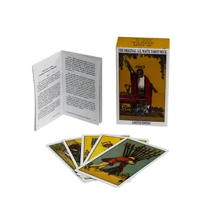 Kartu Tarot PVC Foil emas dek Tarot dengan Logo dan buku panduan kualitas tinggi cetak kustom untuk pemain Game