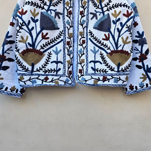 Nueva llegada elegante blanco TNT Suzani cuello corto Tweed chaqueta Floral bordado acolchado Otoño Invierno moda elegante botón - Product Image 1