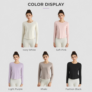 Camiseta de Manga Larga para Pilates, Ligera, Suave, Transpirable, de Alta Elasticidad, Ajustada, para Yoga y Fitness - Product Image 5