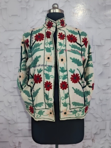 Hand Embroidered Suzani Woven Winter Boho Women's Floral <b>Kantha</b> Quilted Eco-Friendly Cotton <b>Jacket</b> Artisan Handmade - Product Image 3