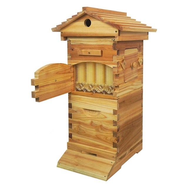 New Small Automatic Smart 4 Flowing Frames Honey Bee Hive with 2 Boxes Fir Wood Automatic Honey Harvesting