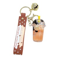 Porte-clés mignon en acrylique en forme de tasse de thé au lait - Ensemble créatif et tendance pour couple, pour voiture et sac, vente en gros