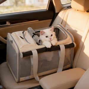 Nzphde Pet <b>Carrier</b> Bag For <b>Cats</b> Small Dogs Airline Approved <b>Soft</b> Sided With Mesh Windows Shoulder Strap Beige - Product Image 2