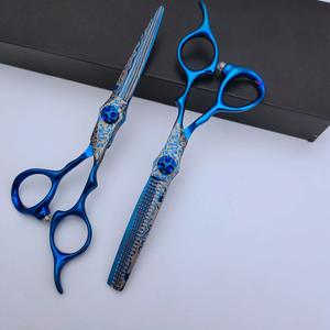 Tijeras de peluquería Blue Enchantress de 6.0 pulgadas, tijeras de entresacar con patrón de Damasco, para diestros, uso estético - Product Image 2