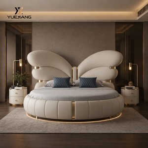 <span class=keywords><strong>Letto</strong></span> Rotondo in Vera Pelle Stile Farfalla di Lusso Italiano, Design Crema, <span class=keywords><strong>Letto</strong></span> <span class=keywords><strong>Matrimoniale</strong></span> Grande 2m per Camera da <span class=keywords><strong>Letto</strong></span> Principale - Product Image 1