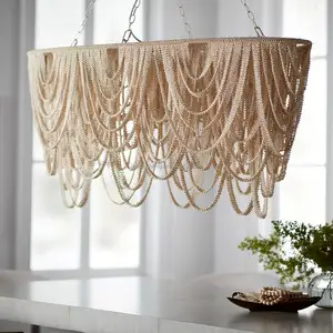 New Design Simple Small White Wood Beads Pendant Light For Stair Living Room Dining Room Chandelier