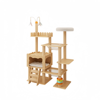 Lit d'arbre pour chat luxueux et très vendu, avec griffoir, plateforme de saut en bois et jouet interactif intégré