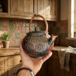Théière vintage en laiton avec couvercle et poignée, motif décoratif, pots à eau, bouilloires - Product Image 4