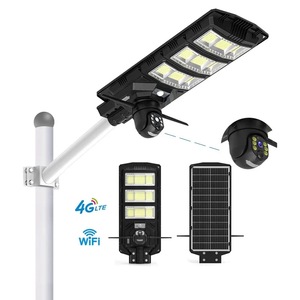 Farola Solar Integrada de 300W con Cámara de Seguridad Wifi, Compatible con Chat de Voz, <span class=keywords><strong>Sensor</strong></span> de <span class=keywords><strong>Movimiento</strong></span> PIR, IP65, para Patio - Product Image 1