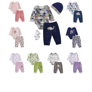 Nuevo mono de una pieza para bebé con <span class=keywords><strong>bata</strong></span> de manga larga y sombrero, conjunto informal de 4 piezas para 0-<span class=keywords><strong>1</strong></span> años, Material de Jersey de algodón 100% - Product Image 6