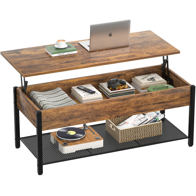 Modern Extendable Lift Top Coffee Table Hidden Compartment Wooden Tabletop Metal Frame Adjustable Height for Living Room Storage