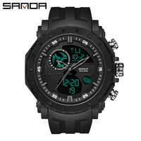 Jam Tangan Pria SANDA 6012 Digital Analog Tali Silikon Multifungsi Sport Watch Dual Time Alarm Stopwatch Tahan Air Kalender
