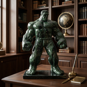 <span class=keywords><strong>Figurine</strong></span> <span class=keywords><strong>Hulk</strong></span> sculptée en marbre vert naturel H350mm, finition polie, pour décoration intérieure de villas résidentielles, art public de super-héros - Product Image 1