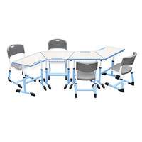 Bureau et Chaise de Salle de Classe Réglables en Hauteur en Bois, Ensemble Mobilier Scolaire pour Étudiant