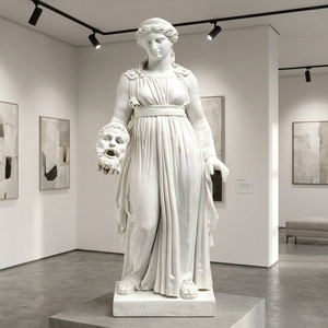 Statue de Melpomène en marbre blanc sculptée à la main sur mesure, sculpture figurative sur le thème de la Tragédie de la Musa, design traditionnel, résistante aux intempéries - Product Image 2