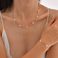 Collier en acier inoxydable plaqué or 18 carats français, vente en gros, élégant collier de perles et bracelet pour femme, bijoux de mariage