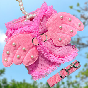 Shine And Shine Pearl Angel Princess Pet Harness Pink Breathable <b>Small</b> Dog Cat <b>Chest</b> Strap With Leash - Product Image 1