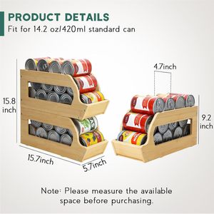 Organisateur en bambou écologique, lot de 2, distributeur empilable de canettes de boissons et de sodas pour garde-manger, armoire de <span class=keywords><strong>cuisine</strong></span>, boîte de rangement pour produits en conserve - Product Image 2