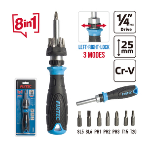 FIXTEC 8PCS Ratchet <b>Screwdriver</b> Multi-Functional 1/4'' Multi-Angle Household With 7pcs Bit Sets FHSDK081 <b>Screwdriver</b> FHSDK081 - Product Image 1