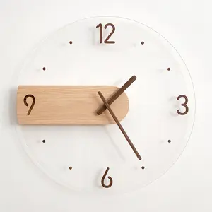 2024 new original design clock nordic simple acrylic luxury woodenwall clocks with custom logo