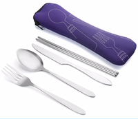 Vente en gros, ensemble de couverts de voyage portables réutilisables 4 pièces avec sac de transport, ensemble de couverts pour boîte à lunch
