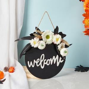 พวงหรีดประตูวันหยุดพร้อม<span class=keywords><strong>ป้าย</strong></span>ไม้ต้อนรับฮาโลวีนเสาตกแต่งรอบสำหรับตกแต่งประตูบ้านเครื่องประดับแขวน - Product Image 2