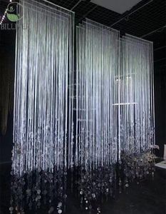 Decorazione del soffitto per matrimonio sala da matrimonio con paillettes argento linea di scena tenda con frangia rotonda decorazione - Product Image 5