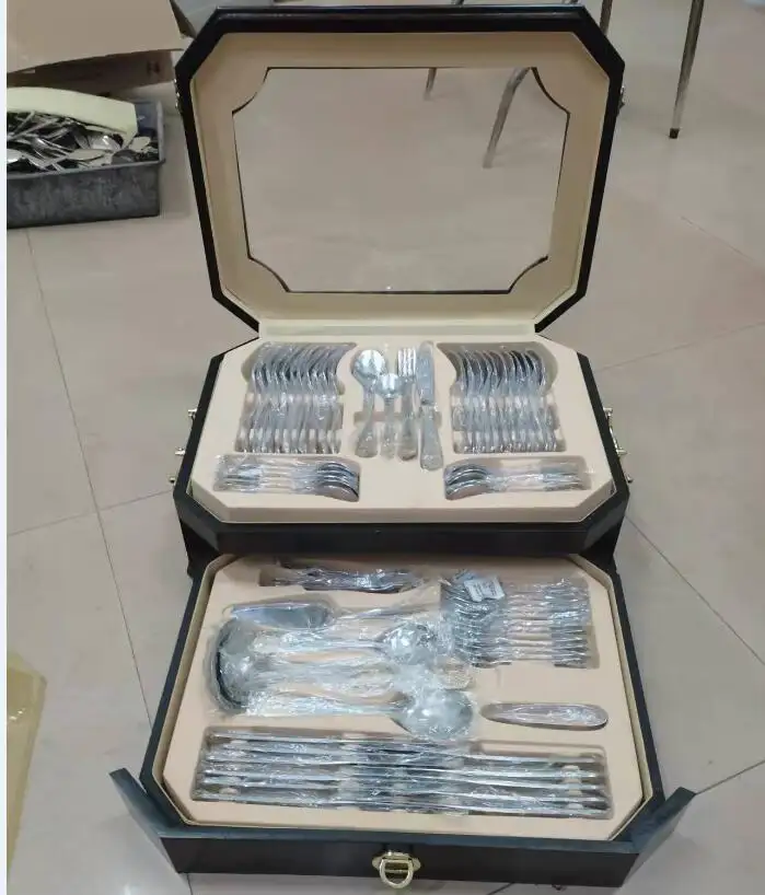 72pcs wooden box stainless steel gift flatware gift cutlery