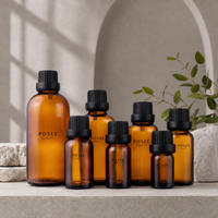 Botol Minyak Esensial Posee Beauty EO-S76 Coklat Transparan Amber dengan Pipet (10ml 5ml) Botol Kaca Mini Tutup Hitam Besar untuk Kegunaan Kosmetik