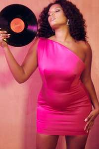 Mini abito monospalla in raso duchessa rosa - Product Image 4