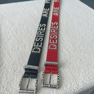 New Design Fashion Rhinestone Men <strong>Belt</strong> with Genuine Leather Custom Rhinestone Logo and Buckle Black and <strong>Red</strong> Color - Product Image 5