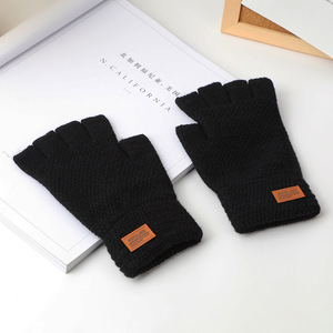 Gants demi-doigts chauds en <span class=keywords><strong>laine</strong></span> d'<span class=keywords><strong>alpaga</strong></span> pour hommes, sport de plein air, écran tactile sans doigts, mitaines pour étudiants, tricot d'hiver - Product Image 3