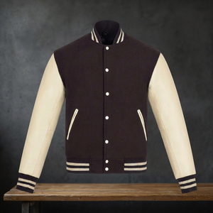 <b>Men's</b> Varsity <b>Jacket</b> Wool/Viscose Shell Quick Dry Breathable Solid Color Stand Collar Regular Fit <b>Casual</b> Style Winter Wear - Product Image 1