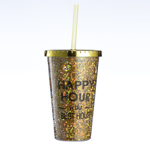 Glitter Plastic <b>Straw</b> <b>Cup</b> 450ml Electroplated <b>Lid</b> Happy Hour Design Party Drinkware - Product Image 5