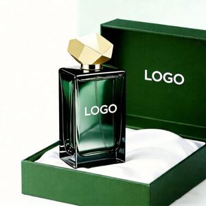 Flacon de parfum carré de luxe personnalisé écologique, flacon de parfum en verre de 50 ml avec couvercle doré, emballage en boîte - Product Image 1