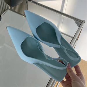 Tacones Altos de Estilo Verano 2025, Tacones de Aguja Puntiagudos con Espalda Descubierta, Color Verde Sólido para Mujer - Product Image 3