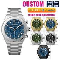 Montre à quartz pour homme de haute qualité avec logo personnalisé en acier inoxydable, chronographe, boîtier de 42 mm, verre résistant à l'eau 5 BAR, aiguilles lumineuses