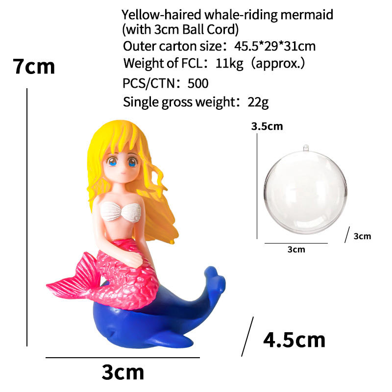 Sirena de cabalgante de pelo amarillo (con cordón de bola de 3cm)