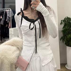 Cardigan en tricot pour femme à blocs de couleur avec bordure en dentelle, manches longues, boutonnage frontal, coupe ajustée décontractée - Product Image 5