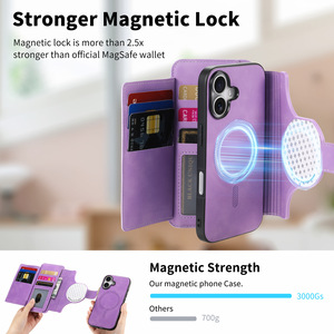 Étui portefeuille en cuir magnétique détachable à rabat, coque de téléphone à dégagement rapide pour <span class=keywords><strong>iPhone</strong></span> 16 15 Pro - Product Image 3