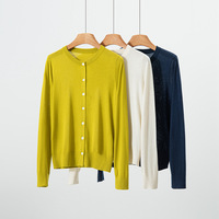 Cardigan décontracté en soie et cachemire pour femme, design élégant et léger, pull fin en maille pour le printemps, motif uni