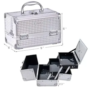 नाखून टेक ट्रेन के मामले में यात्रा करने वाली महिलाएं बड़ी क्षमता एल्यूमीनियम कॉस्मेटिक भंडारण मेकअप केस खुला सौंदर्य कॉस्मेटिक केस - Product Image 3